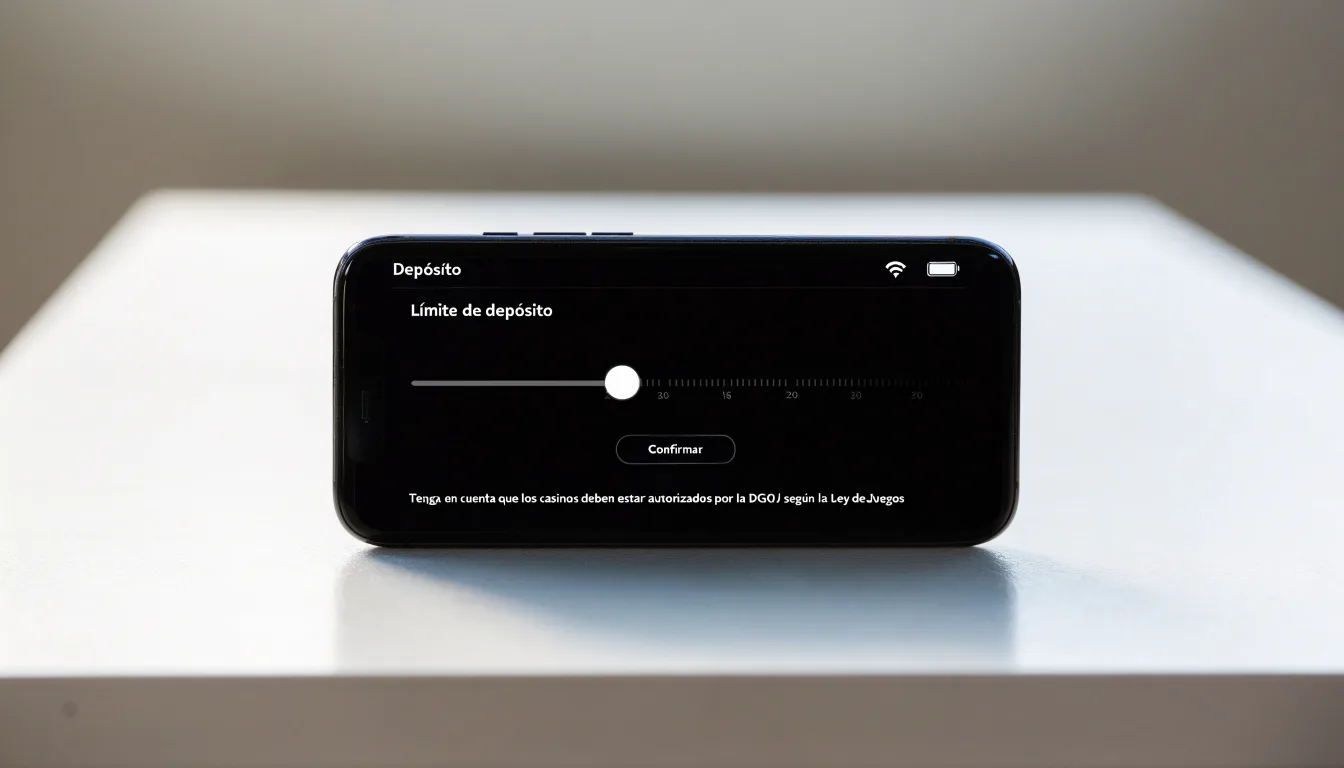 Móvil con la pantalla de límites de depósito sobre una mesa